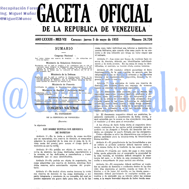 Gaceta Oficial 24736 del 5 Mayo 1955