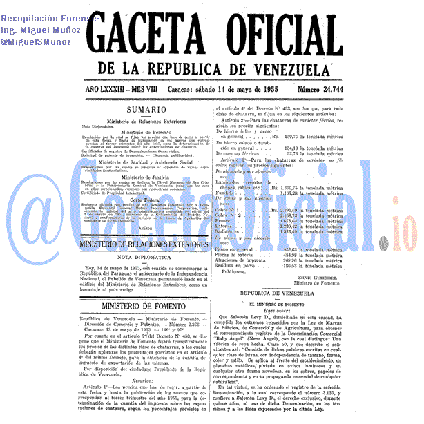 Gaceta Oficial 24744 del 14 Mayo 1955