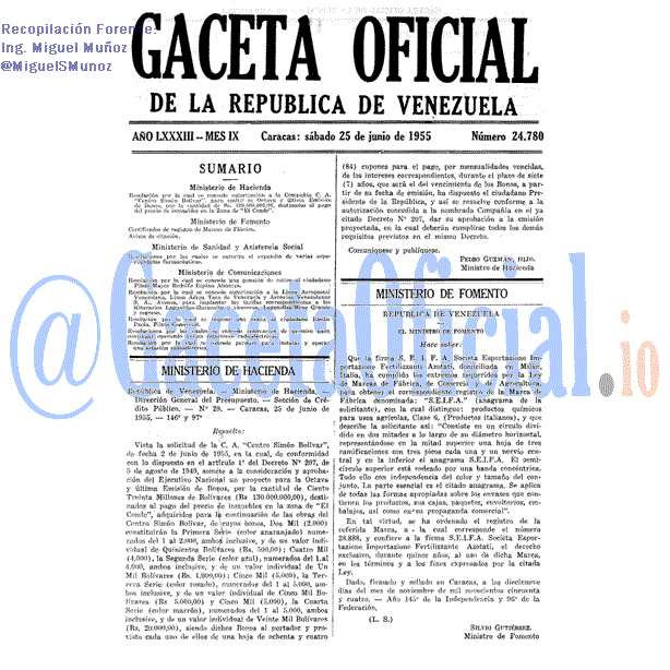 Gaceta Oficial 24780 del 25 Junio 1955