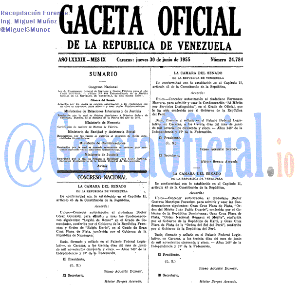 Gaceta Oficial 24784 del 30 Junio 1955