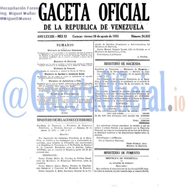 Gaceta Oficial 24832 del 26 Agosto 1955