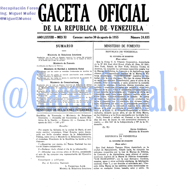 Gaceta Oficial 24835 del 30 Agosto 1955