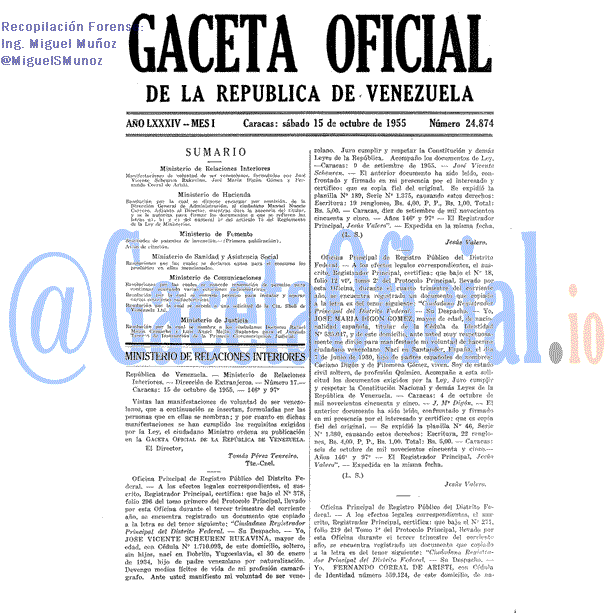 Gaceta Oficial 24874 del 15 Octubre 1955