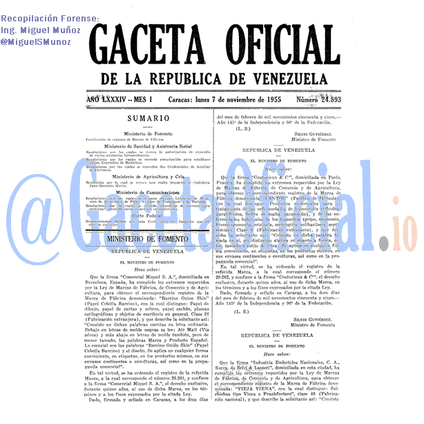 Gaceta Oficial 24893 del 7 Noviembre 1955