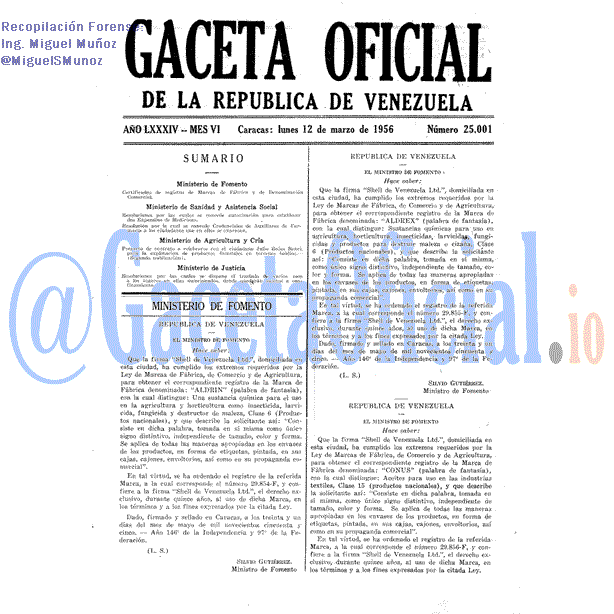 Gaceta Oficial 25001 del 12 Marzo 1956