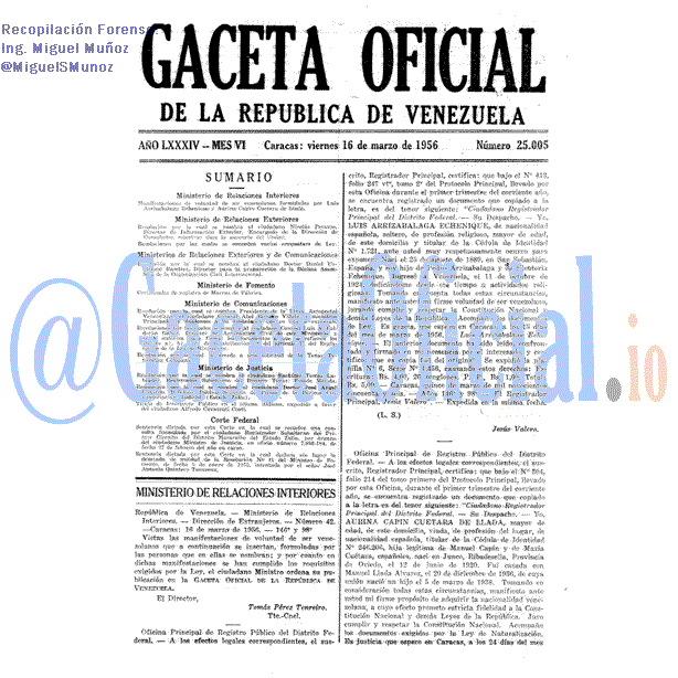 Gaceta Oficial 25005 del 16 Marzo 1956