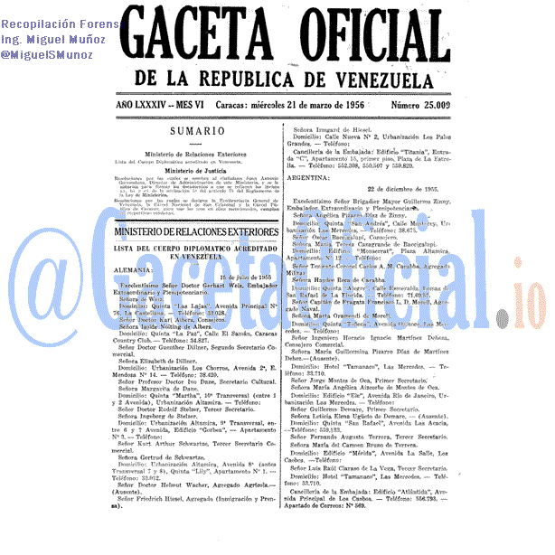 Gaceta Oficial 25009 del 21 Marzo 1956
