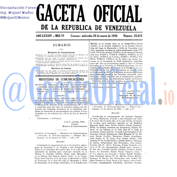 Gaceta Oficial 25015 del 28 Marzo 1956