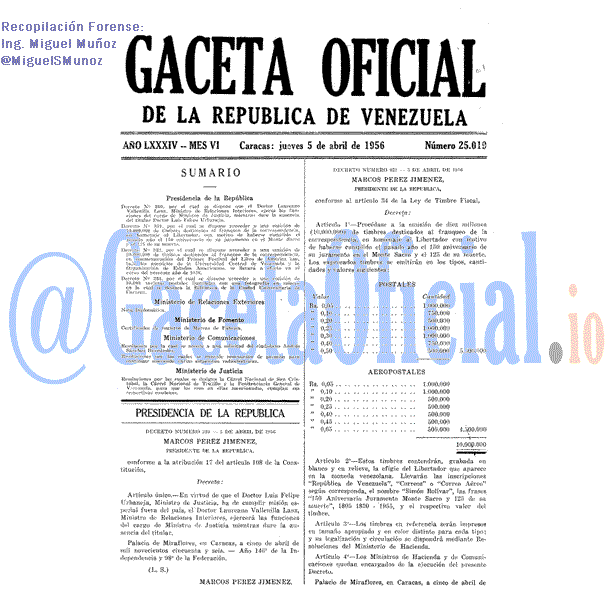 Gaceta Oficial 25019 del 5 Abril 1956
