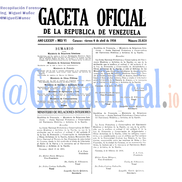 Gaceta Oficial 25020 del 6 Abril 1956