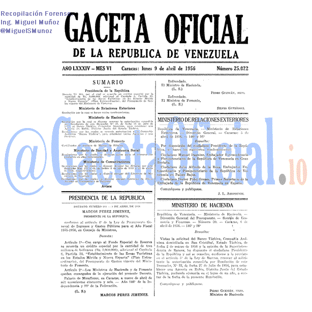 Gaceta Oficial 25022 del 9 Abril 1956