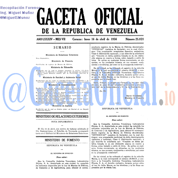 Gaceta Oficial 25028 del 16 Abril 1956