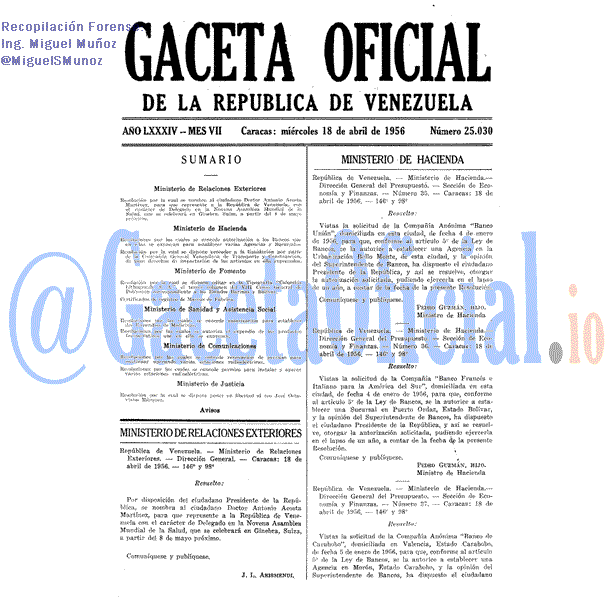 Gaceta Oficial 25030 del 18 Abril 1956