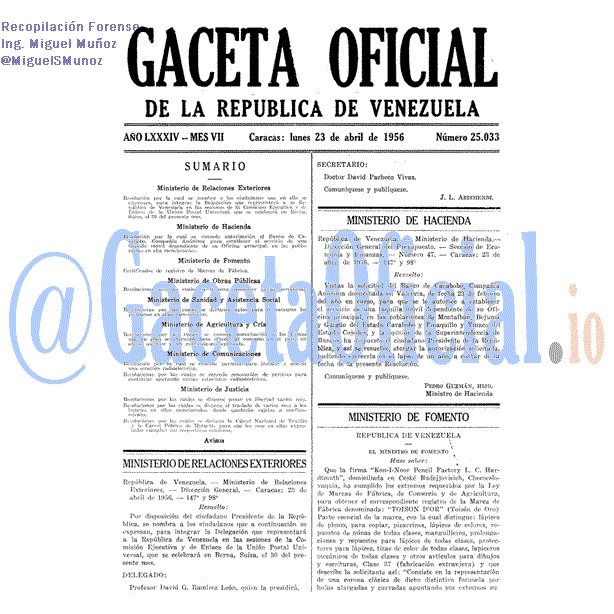Gaceta Oficial 25033 del 23 Abril 1956