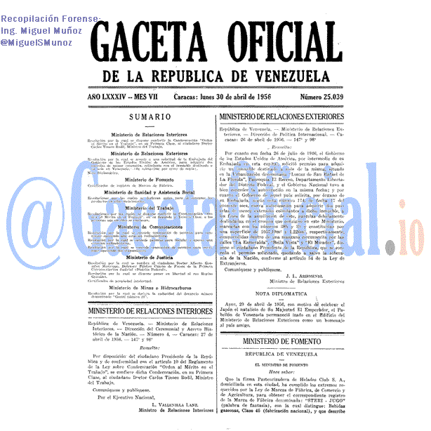 Gaceta Oficial 25039 del 30 Abril 1956