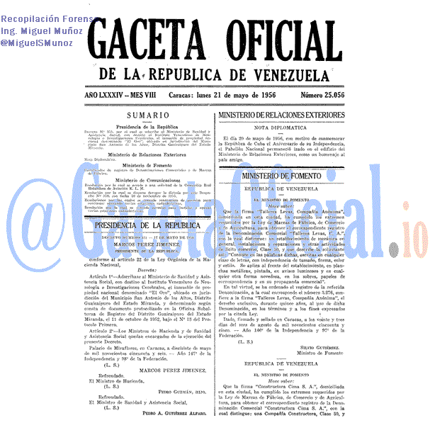 Gaceta Oficial 25056 del 21 Mayo 1956
