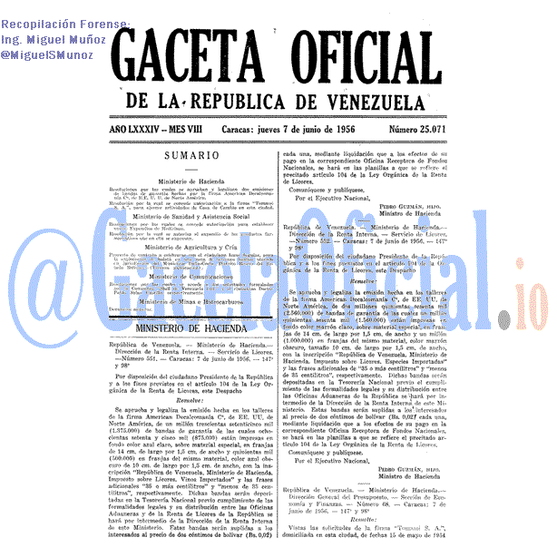 Gaceta Oficial 25071 del 7 Junio 1956