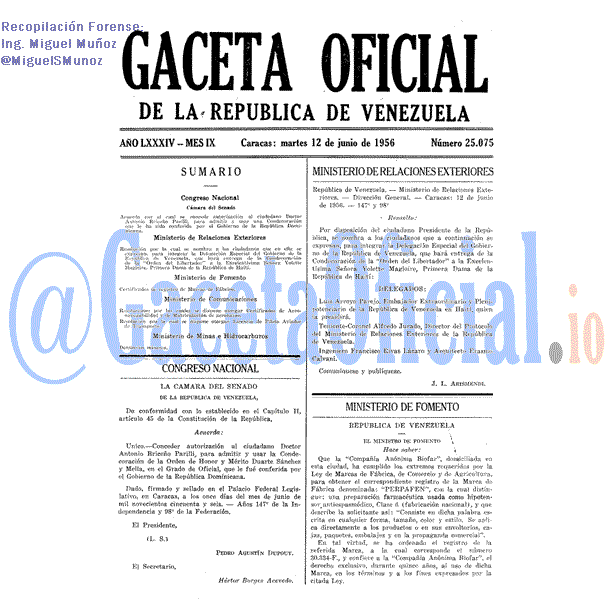 Gaceta Oficial 25075 del 12 Junio 1956