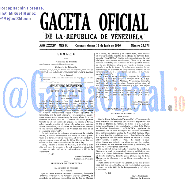 Gaceta Oficial 25078 del 15 Junio 1956