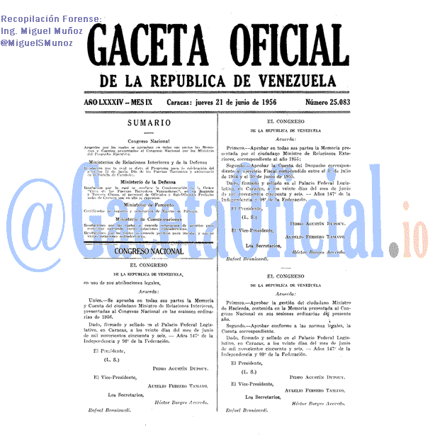 Gaceta Oficial 25083 del 21 Junio 1956