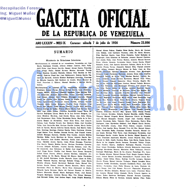 Gaceta Oficial 25096 del 7 Julio 1956