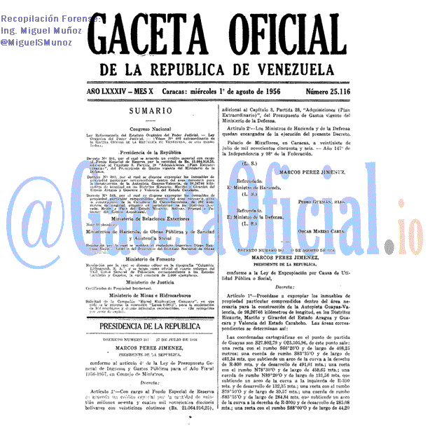 Gaceta Oficial 25116 del 1 Agosto 1956