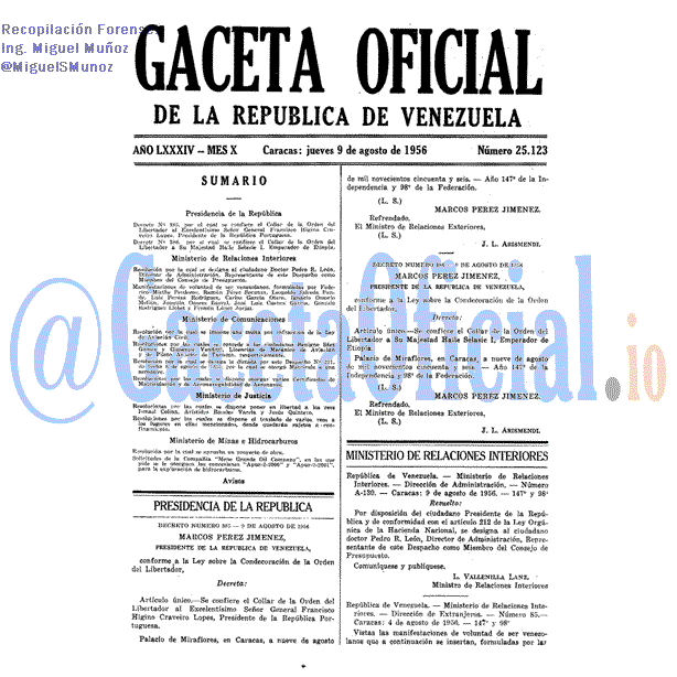 Gaceta Oficial 25123 del 9 Agosto 1956