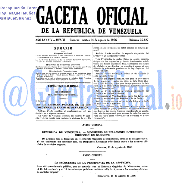 Gaceta Oficial 25127 del 14 Agosto 1956