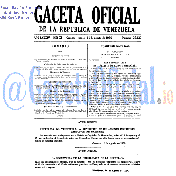 Gaceta Oficial 25129 del 16 Agosto 1956