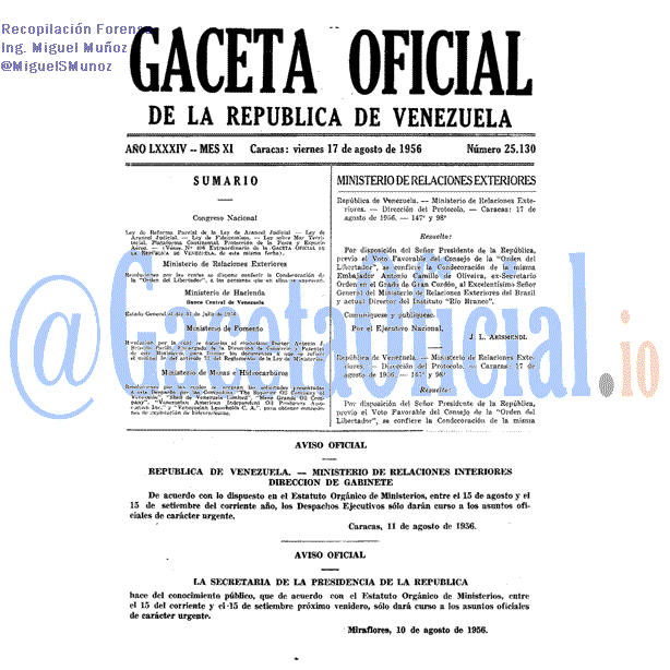 Gaceta Oficial 25130 del 17 Agosto 1956