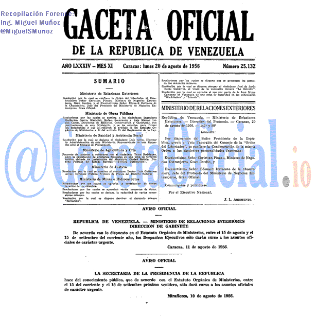 Gaceta Oficial 25132 del 20 Agosto 1956