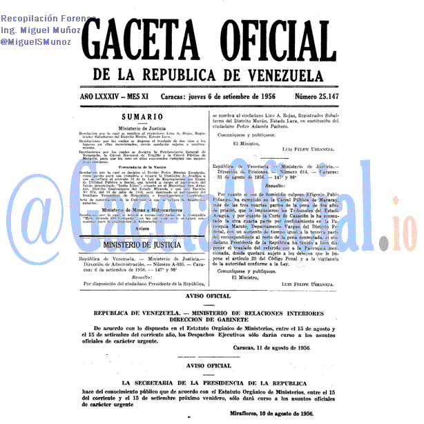 Gaceta Oficial 25147 del 6 Septiembre 1956