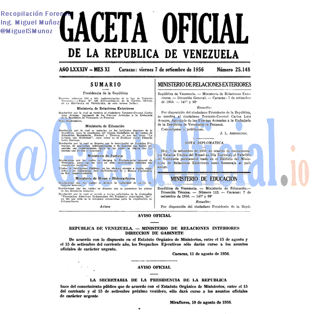Gaceta Oficial 25148 del 7 Septiembre 1956
