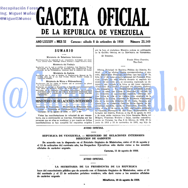 Gaceta Oficial 25149 del 8 Septiembre 1956