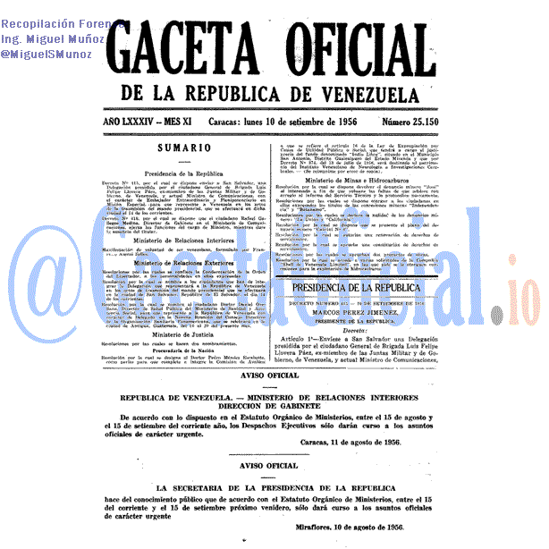 Gaceta Oficial 25150 del 10 Septiembre 1956
