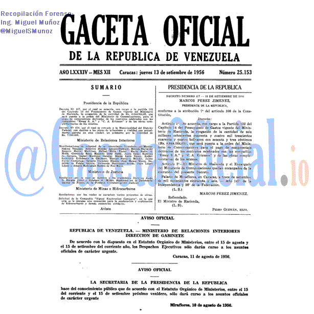 Gaceta Oficial 25153 del 13 Septiembre 1956