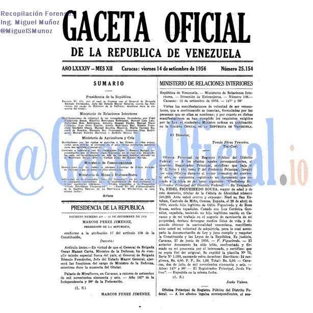 Gaceta Oficial 25154 del 14 Septiembre 1956