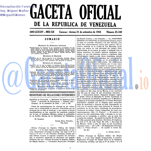 Gaceta Oficial 25160 del 21 Septiembre 1956