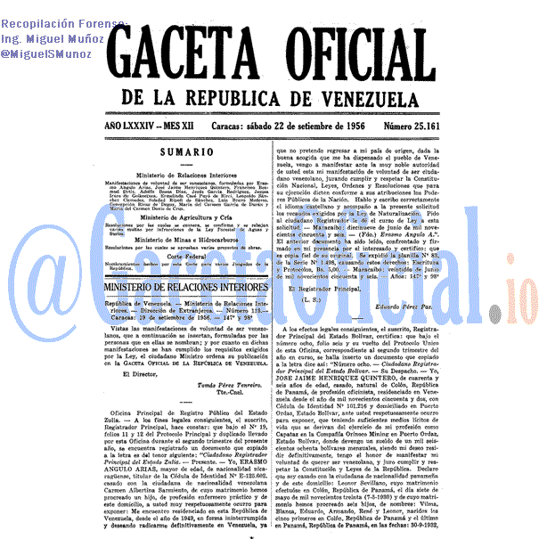 Gaceta Oficial 25161 del 22 Septiembre 1956