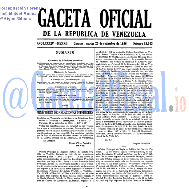 Gaceta Oficial 25163 del 25 Septiembre 1956