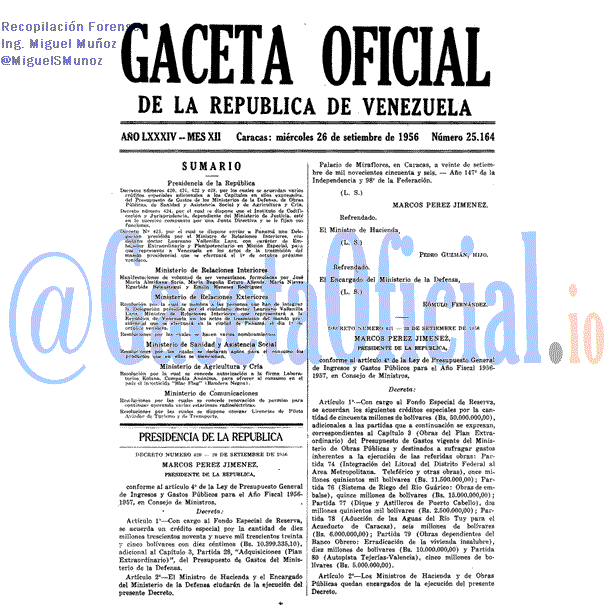 Gaceta Oficial 25164 del 26 Septiembre 1956