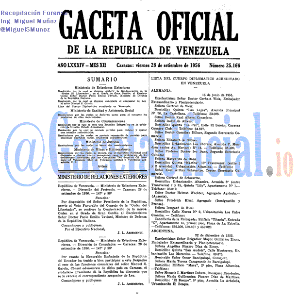 Gaceta Oficial 25166 del 28 Septiembre 1956