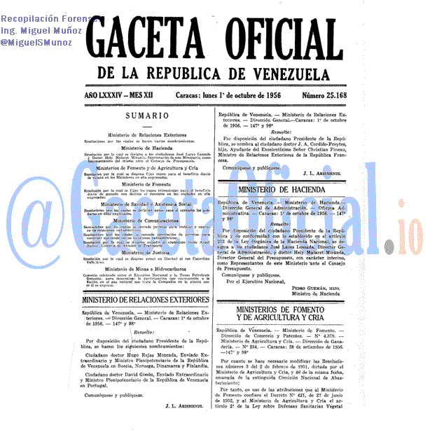 Gaceta Oficial 25168 del 1 Octubre 1956