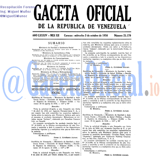 Gaceta Oficial 25170 del 3 Octubre 1956