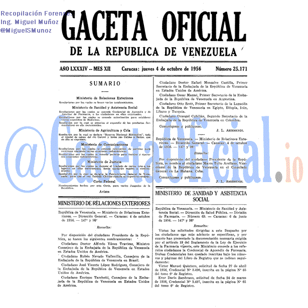 Gaceta Oficial 25171 del 4 Octubre 1956