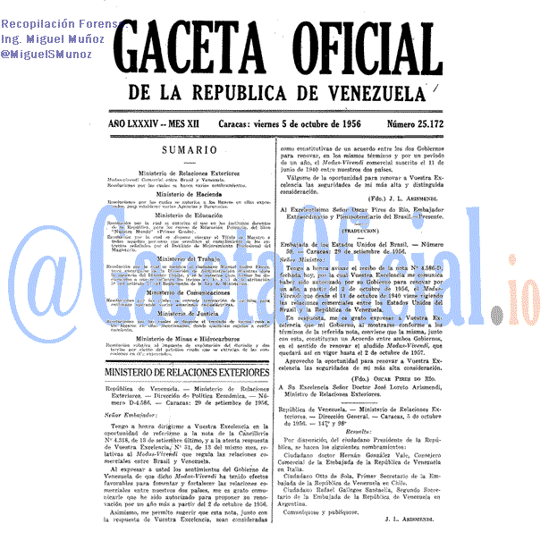 Gaceta Oficial 25172 del 5 Octubre 1956
