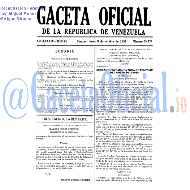 Gaceta Oficial 25174 del 8 Octubre 1956