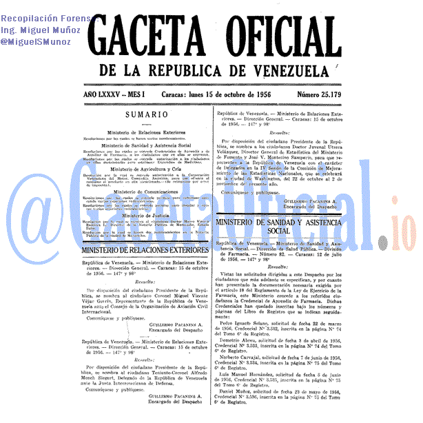 Gaceta Oficial 25179 del 15 Octubre 1956