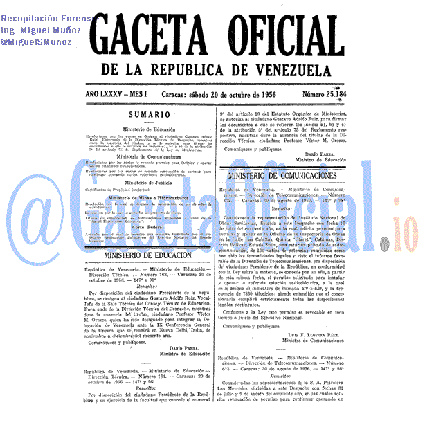 Gaceta Oficial 25184 del 20 Octubre 1956