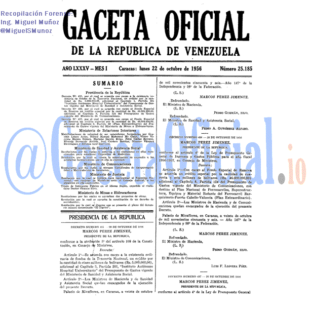 Gaceta Oficial 25185 del 22 Octubre 1956